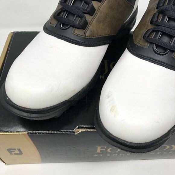 FootJoy Size 9 Cleated Plain Toe Twin Saddle Shoes Golf Sneakers White Brown main image 7